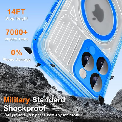 WIFORT for iPhone 15 Pro Max Waterproof Case, [IP68 Underwater Dustproof][Built-in Screen][15FT Military Shockproof], 360 Full Body Sealed Protection Cover Magnetic Frosted Phone Case, 6.7" Blue