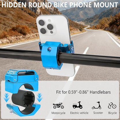 Bike Phone Holder, Motorcycle Phone Mount, Aluminum Alloy Bicycle Handlebar Cell Phone Stand, 360°Rotate Ebike Scooter Phone Clamp Clip, Suitable for 4.5-7.0" Smartphones (Blue)