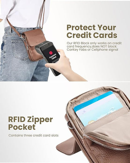 befen Genuine Leather Small Crossbody Bags for Women, Cell Phone Cross body Purse Bag with RFID Blocking Card Slots