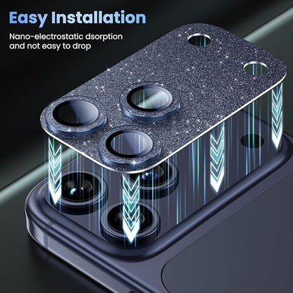 Uyiton for iPhone 17-Pro Camera-Lens Protector: Bling [Not Easy to Break][Strong Adsorption][Case-Friendly] Metal Tempered Glass Rear Camera Screen Cover - Glitter Blue
