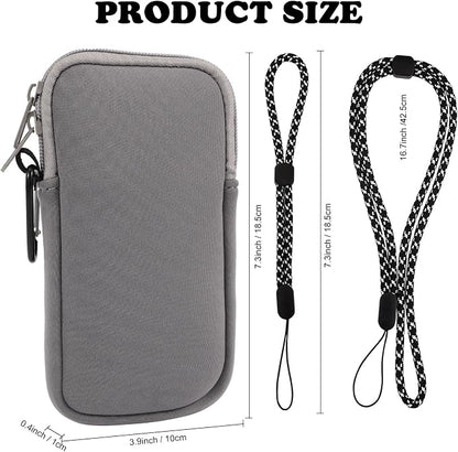 Pwsap Phone Sock, Universal Shock & Impact Resistant Neoprene Pouch with Carabiner and Lanyard Strap Sleeve Case for Hiking & Travelling Phone Bag Fits Phones up to 7 Inches, Light Gray, M