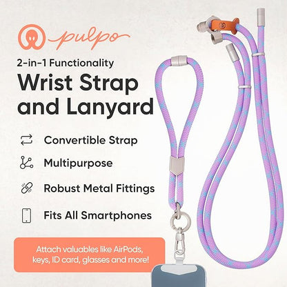 Pulpo 2 in 1 Anti Theft Phone Lanyard and Wrist Strap for iPhone and Android, Adjustable Cell Phone Leash and Universal Tether, Hands Free Strap for Travel Running and Everyday Use, Lavender & Blue