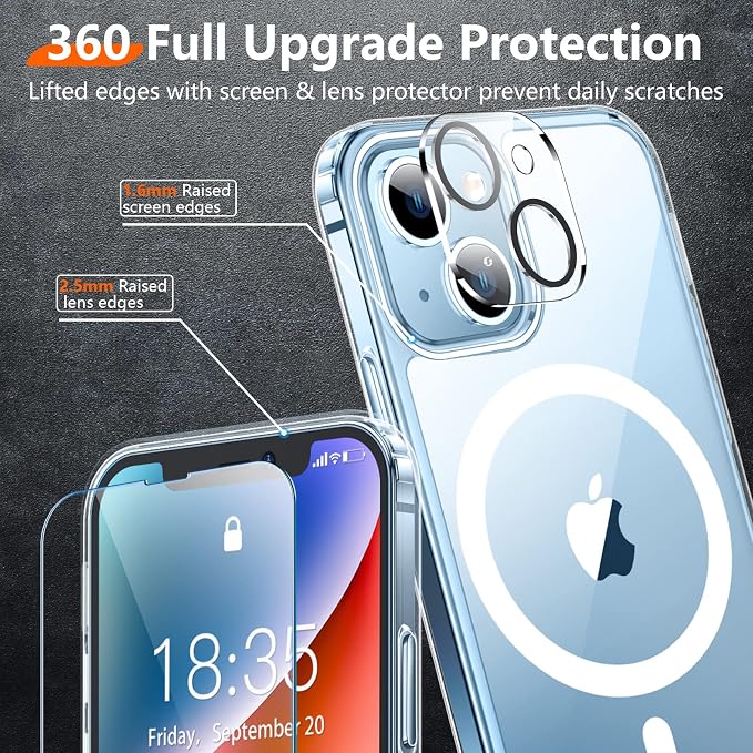 Red2Fire Magnetic for iPhone 14 Plus Case [Compatible with Magsafe][Military Grade Drop Protection][Glass Screen Protector+Camera Lens Protector] Heavy Duty Shockproof Phone Case 6.7" - Clear