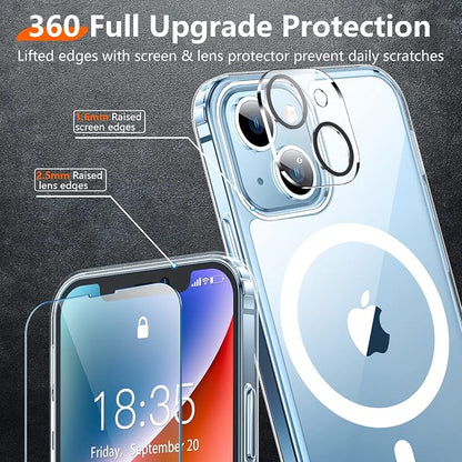 Red2Fire Magnetic for iPhone 14 Plus Case [Compatible with Magsafe][Military Grade Drop Protection][Glass Screen Protector+Camera Lens Protector] Heavy Duty Shockproof Phone Case 6.7" - Clear