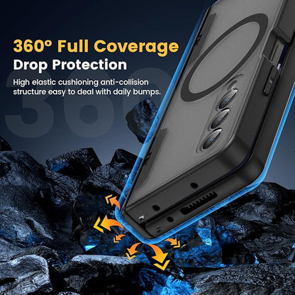 Caka Magnetic for Samsung Galaxy Z Fold 4 Case with Hinge Protection Black | Compatible with MagSafe, Built-in Outer Screen Protector, Hinge Guard, Translucent Matte Back, 360° Hybrid Drop Defense