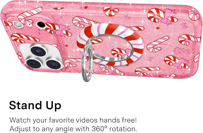 VELVET CAVIAR Compatible with MagSafe Phone Grip 2.0 | Cute Magnetic Ring Holder | Finger Loop Kickstand | Pop On Accessory for iPhone 17, 16, 15, 14, 13, 12 | Christmas Peppermint Princess