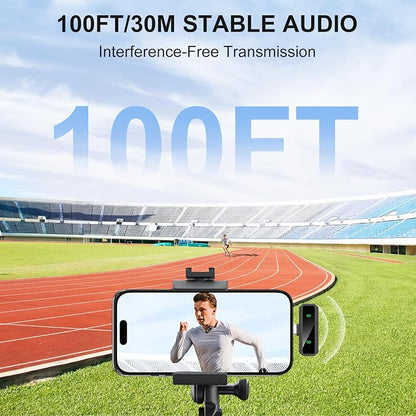 Mini Lavalier Microphone for iPhone/Android/PC, Lav Mic with 45H Battery, Noise Cancellation, 48KHz 16-Bit, Wireless Mic for Video Recording, Tiktok, YouTube, Vlog (Black+Yellow)