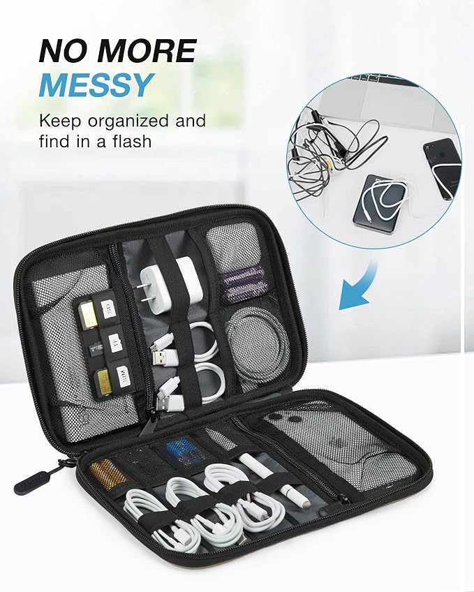 BAGSMART Large Electronics Organizer Travel Case for Tech Accessories, Blue | Tech Accessories, Cord Storage Bag, For Phone, Power Bank, SD Card, Cables