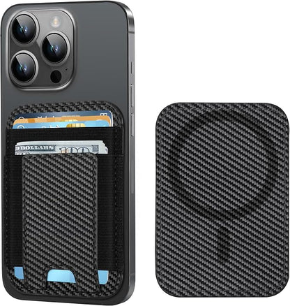 for Magsafe Wallet, Strongest Magnetic Wallet, for iPhone Walle t Magsafe with 2 Card Slots, Magnetic Card Holder for iPhone 17/16/15/14/13/12 Series, Vegan Leather, Fit 7 Cards, Black Carbon Fiber
