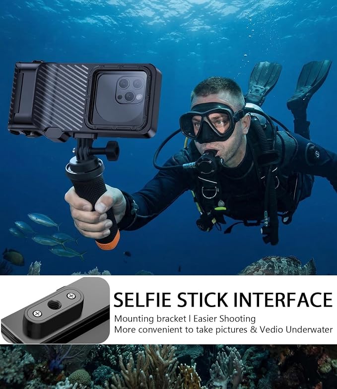 Diving Phone Case for iPhone 17 16 15 14 13 Pro Max Galaxy S25 S24 S23 Ultra, 50ft/15m Professional Waterproof Underwater Case with Real Touchscreen, Universal Camera Housing for Snorkeling (Orange)
