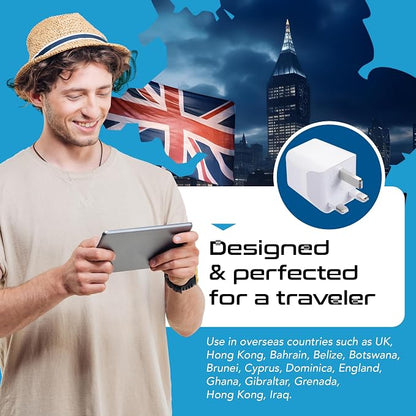 Ceptics UK Plug Adapter, 3 in 1 with Dual USB for UAE, Ireland, Hong Kong | Plug Adapter Type G, Type G Travel Adapter for London, Hong Kong & Ireland, Grounded Power Adapter for Laptops & Cameras