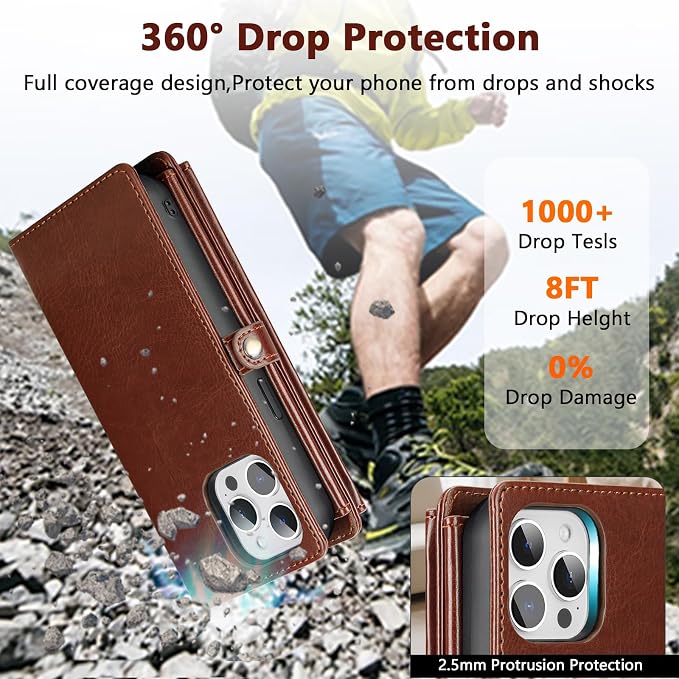 Wallet Case for iPhone 15 Pro Max with Card Holder/Crossbody Wallet/Strap| RFID Blocking | Magnetic | Kickstand | Detachable | PU Leather Phone Case for iPhone 15 Pro Max,6.7 in,Brown