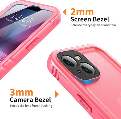 Cozycase Compatible with iPhone 13 Waterproof Case - Full Body Dustproof Shockproof Rugged Waterproof Case for iPhone 13 6.1 Inch Pink