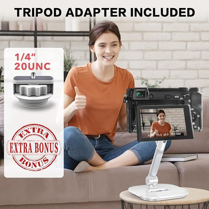 AboveTEK Upgraded Desktop Tablet Stand, 360° Swivel Tablet & Phone Desk Mount Holders for Any 4.7''-13.5'' Display iPad/Cell Phones, Stylish & Sturdy Stands for Store Office Showcase Reception (White)