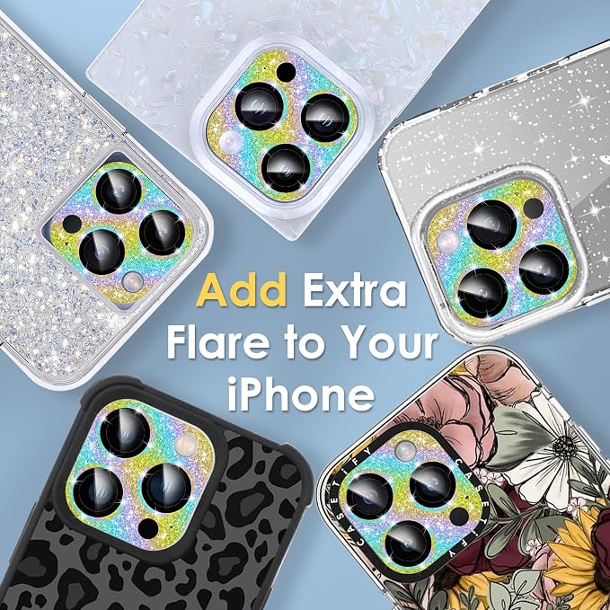 YWXTW for iPhone 15 Pro/iPhone 15 Pro Max Camera Lens Protector, [5TH Gen New Glitter Design] Full Bling Sparkly Diamond Tempered Glass Screen Protector Metal Camera Cover Accessories (Multi-Coloured)
