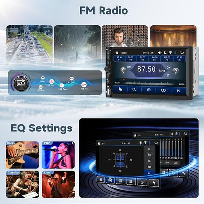 Double Din Car Stereo Radio with Wireless CarPlay Android Auto, 7 Inch HD Touch Screen Car Play Audio Receivers with Bluetooth, HD Backup Camera, FM, Mirror Link, USB/Type C/TF/AUX/SWC