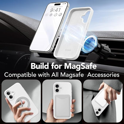 GONEZ Magnetic for iPhone 17 Case, Compatible with MagSafe, [Screen Protector + Camera Lens Protector], Liquid Silicone Anti-Scratch Shockproof Protective Phone Case 6.3 inch, White