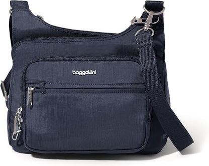 Baggallini Securtex Anti-theft Crossover Crossbody Bag 11”w X 8.5”h, Rfid, Built-in Wallet, Locking Zippers