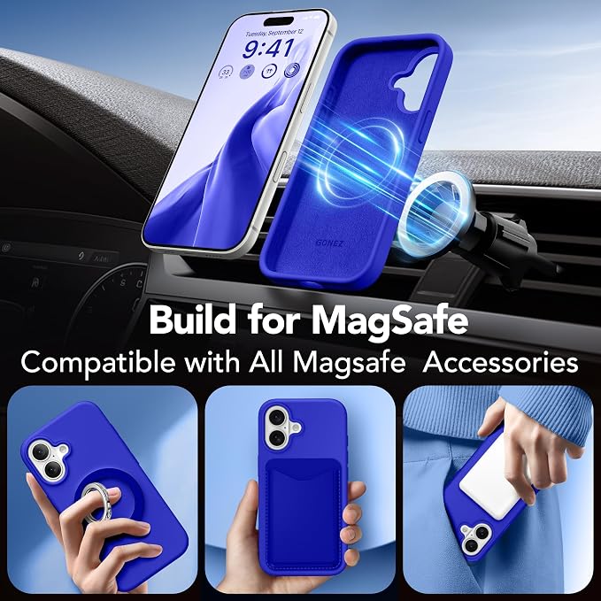 GONEZ Magnetic for iPhone 17 Case, Compatible with MagSafe, [Screen Protector + Camera Lens Protector], Liquid Silicone Anti-Scratch Shockproof Protective Phone Case 6.3 inch, Cobalt Blue