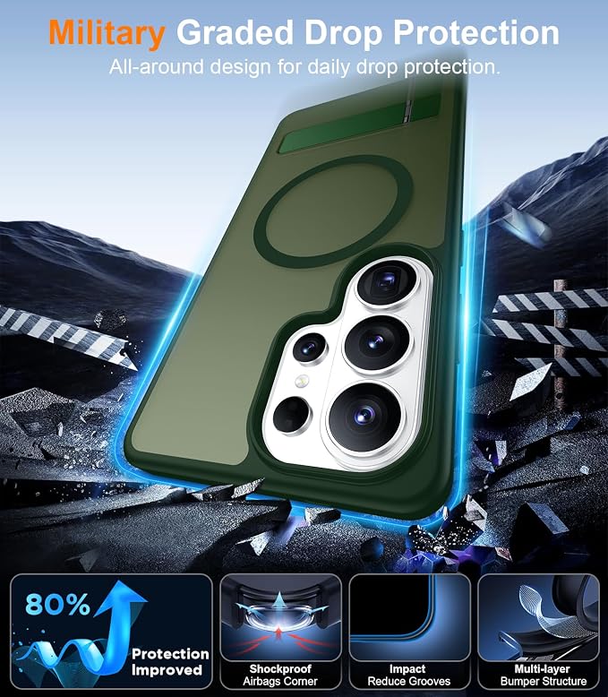 Magnetic for Samsung Galaxy S26 Ultra Case, [Innovate Stand][Military Grade Drop Protection][Non Slip][Translucent Matte] Shockproof Phone Case for Galaxy S26 Ultra 2026 -DarkGreen