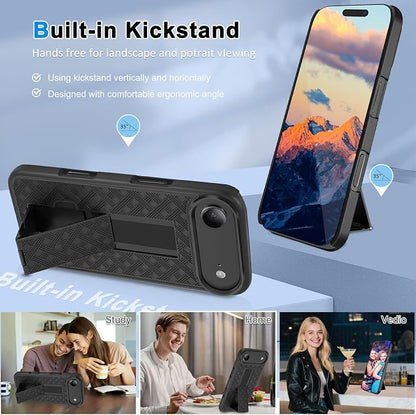 Fingic for iPhone Air Case,iPhone 17 Air Belt Clip Holster Case Slim Combo Shell with Kickstand Swivel Holster Rugged Shockproof Antiscratch Full Body Protective Cover for iPhone 17 Air,2025,Black