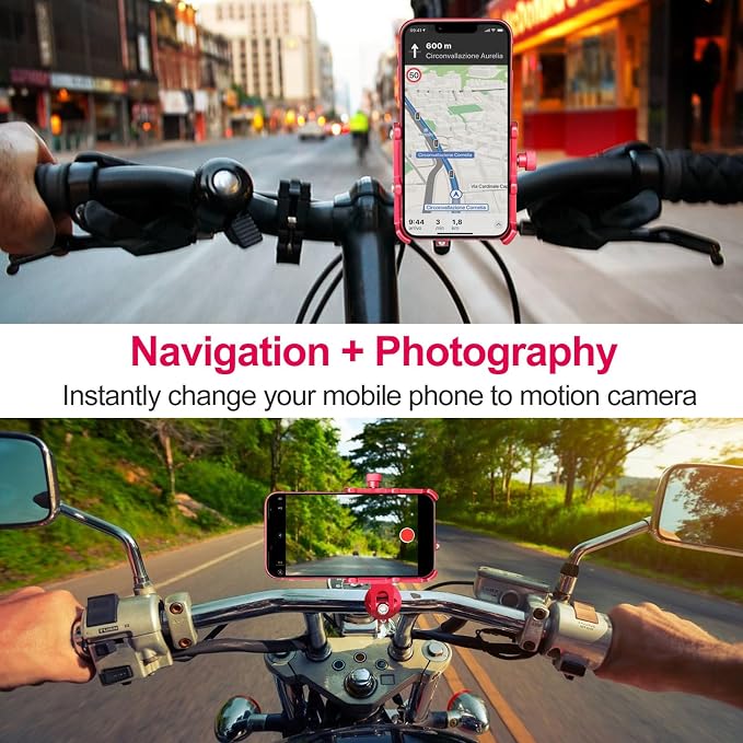 2 in 1 Aluminum Bicycle Phone Mount, Alloy Motorcycle Phone Holder, Fork/Road Mountain Bike MTB Stem Mounted or Handlebar Mounted, for iPhone Universal Smartphones 4-7inch (Black)