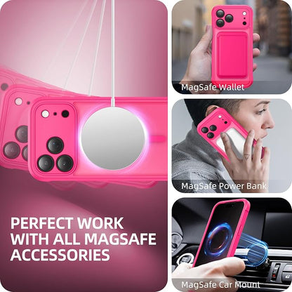 BERFY for iPhone 17 Pro Max Case, Compatible with MagSafe, Built-in Privacy Screen Protector, Camera Protection, Shockproof Full Body Phone Case 6.9", Translucent Hot Pink