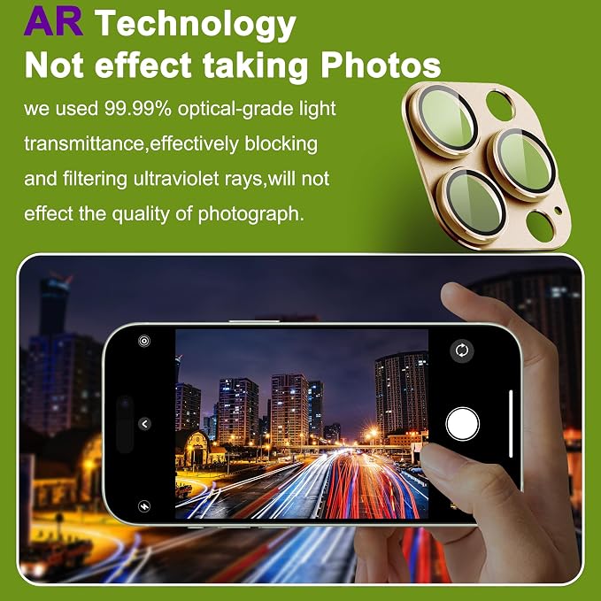 2-Pack Shatterproof Camera Lens Protector for iPhone 13 Pro/13 Pro Max |AR Tempered Glass Strong Adsorption Metal Camera Cover Screen(Gold)