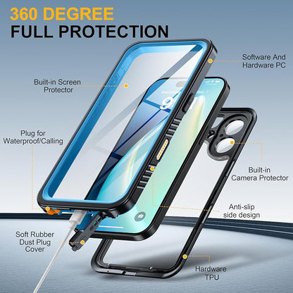 ANTSHARE for iPhone 17 Case, IP68 Waterproof Shockproof Case, [Built-in Screen Protector] - 12 FT Military Dropproof - Full Body Heavy Duty Rugged Phone Cover 6.3 inches - Blue/Clear