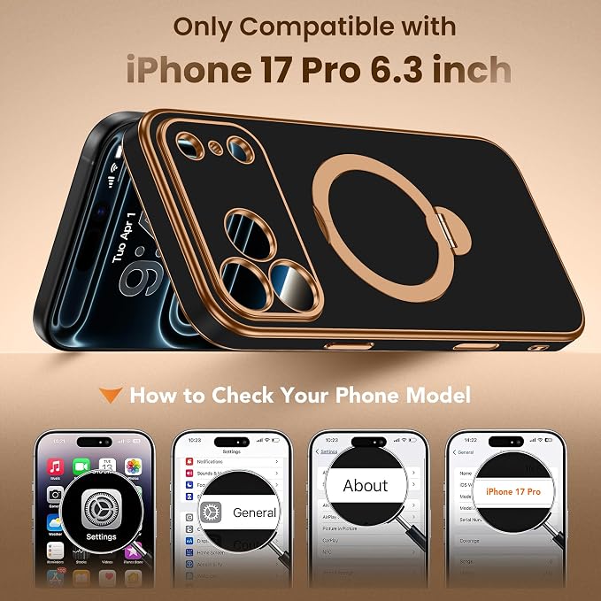 GolbinBox for iPhone 17 Pro Case with 360° Spin Magnetic Stand,[Compatible with Magsafe] [Military Protection][Built-in Ring Holder] Camera Control Phone Case for 17 Pro,Black