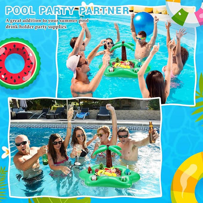 FillTouch Floating Drink Holder for Pool, Floating Cabana Bar, Hot Tub Drink Holder for Adults, Inflatable Pool Accessories(Coconut Tree)