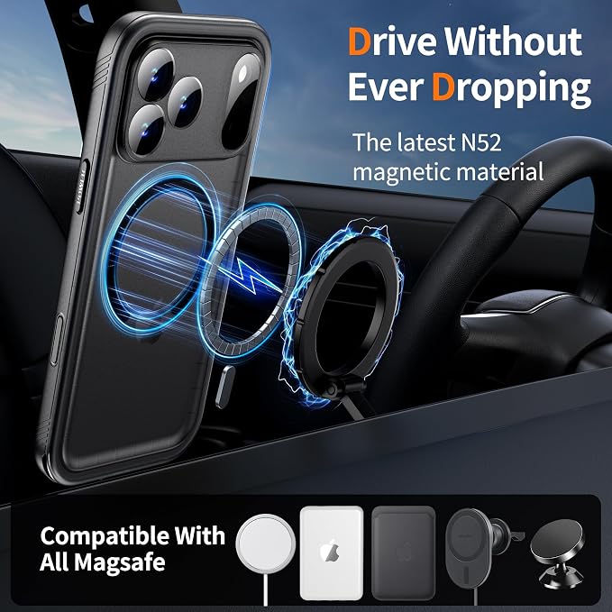 Cozycase for iPhone 17 Pro Waterproof Case Full-Body Bumper Shockproof Dustproof Cases with Built-in Screen Protector &Camera Control Compatible with MagSafe,Drop Proof 17P Cover Frosted Black