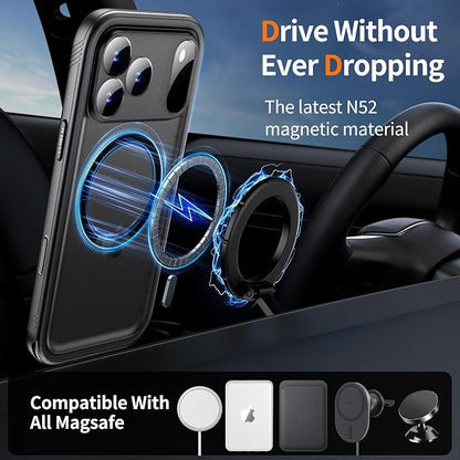Cozycase for iPhone 17 Pro Waterproof Case Full-Body Bumper Shockproof Dustproof Cases with Built-in Screen Protector &Camera Control Compatible with MagSafe,Drop Proof 17P Cover Frosted Black