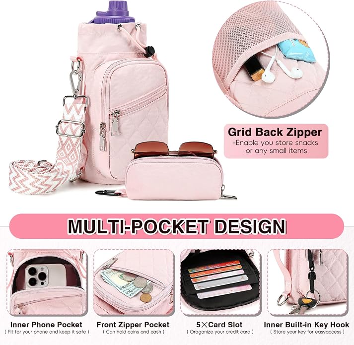 AGLOD Water Bottle Carrier Bag with Strap, Water Bottle Holder Crossbody Bags for Women Men for Walking, Hiking,Cycling