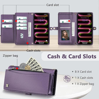 Wallet Case for iPhone 16 Pro with Card Holder/Crossbody Wallet/Strap| RFID Blocking | Magnetic | Kickstand | Detachable | PU Leather Phone Case for iPhone 16 Pro,6.3 in,Purple