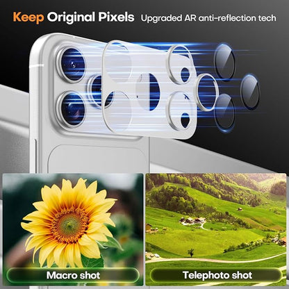 Jeluse Compatible with iPhone 17 Pro Max Camera Lens Protector, Strong Adhesion Full Coverage Metal Aluminum Alloy Ultra Clarity Tempered Glass Camera Screen Protector