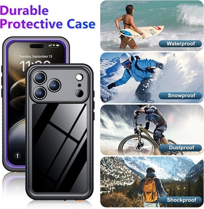 Temdan Compatible with iPhone 17 Pro Max Case,Waterproof Built-in Screen & Camera Protector IP68 Underwater Full Body 17FT Military Dropproof Shockproof Phone Case 6.9"-Purple/Clear