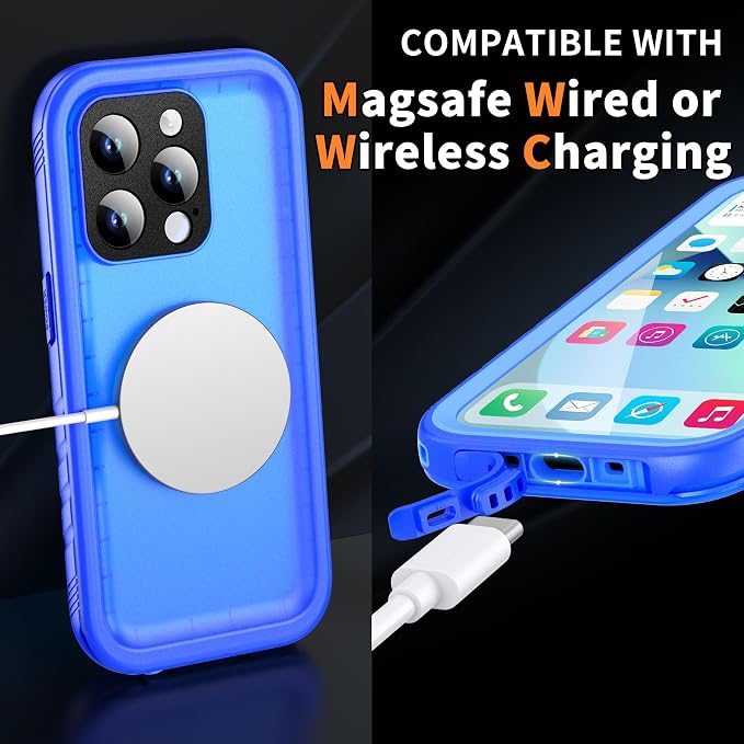Cozycase for iPhone 15 Pro Waterproof Shockproof Dustproof Case - Heavy Duty/360 Full Body/Military Grade/Protective/Rugged 【8FT Drop Proof】 Built in Screen/Camera Protector with Lanyard Blue