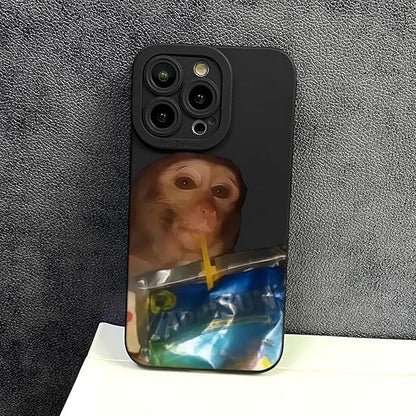 Monkey Phone Case, Funny Monkey Phone Case, All-Inclusived Shockproof TPU Clear Protective Cover, Funny Phone Cases for iPhone 16/15/14/13 Promax (Brown-1,14promax)