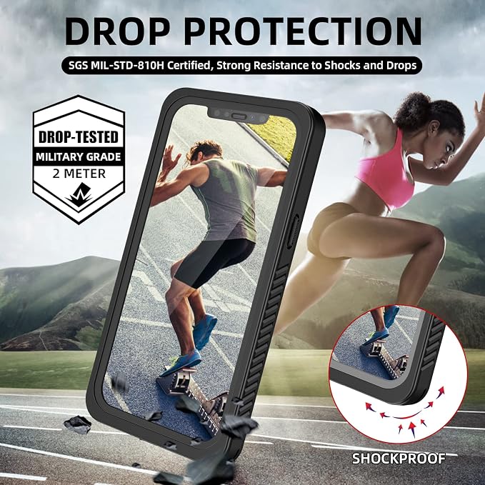 WIFORT Magnetic for iPhone 12 Waterproof Case - [Certified Water Proof & Military Protection] with [Built-in Screen Protector], Full Body Shockproof Phone Case Cover for iPhone 12 6.1"