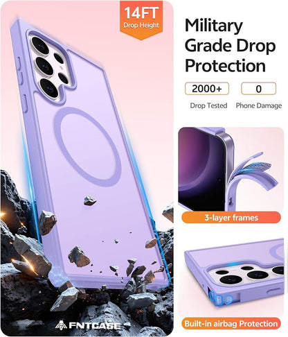 FNTCASE for Samsung Galaxy S23 Ultra Case, Compatible with Magsafe | Translucent Matte Magnetic Back, 14FT Military Grade Drop Protection, Shockproof Protective Phone Cover