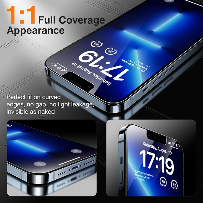EZ-GLAZ- 4 Pack for iPhone 13 Pro Max Privacy Screen Protector[6.7"] With 2 Pack Camera Lens Protector, [Drop Protection] 9H Hardness Full Coverage Anti-Spy Tempered Glass Film, Easy to install
