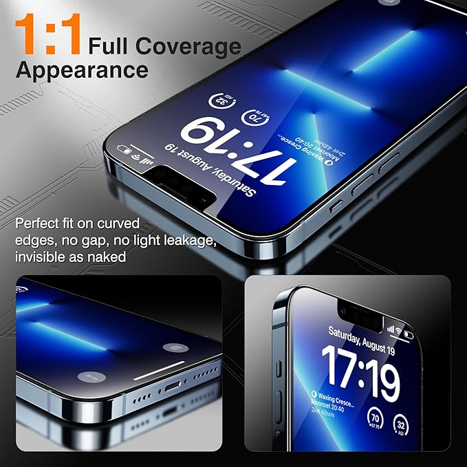 EZ-GLAZ- 4 Pack for iPhone 13 Pro Privacy Screen Protector[6.1"] With 2 Pack Camera Lens Protector, [Drop Protection] 9H Hardness Full Coverage Anti-Spy Tempered Glass Film, Easy to install