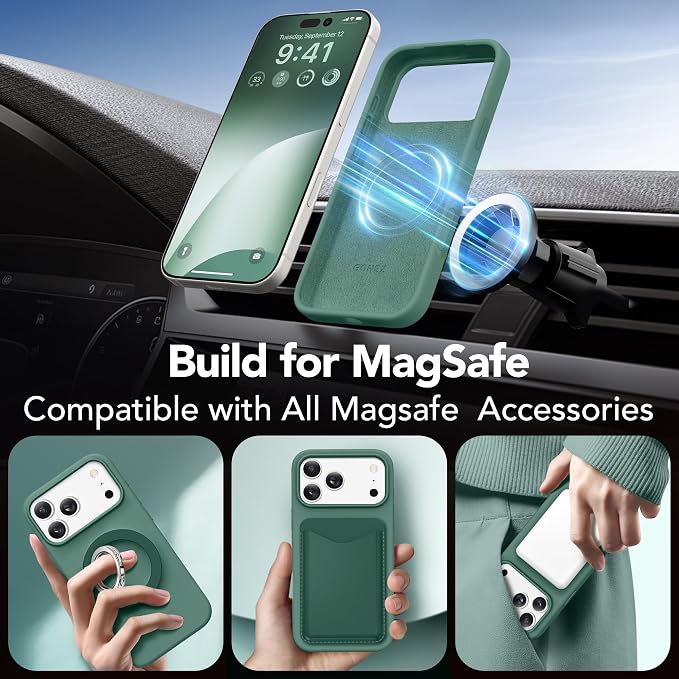 GONEZ Magnetic for iPhone 17 Pro Max Case, Compatible with MagSafe, [Screen Protector + Camera Lens Protector], Liquid Silicone Anti-Scratch Shockproof Protective Phone Case 6.9 inch, Midnight Green