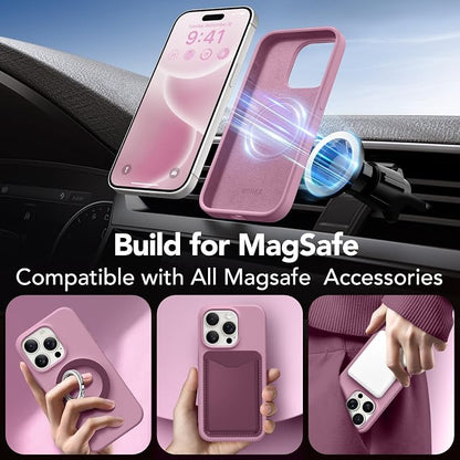 GONEZ for iPhone 15 Pro Max Case Silicone, Compatible with Magsafe, 2X Camera Protector + 2X Screen Protector, Soft Anti-Scratch Microfiber Lining, Liquid Silicone Shockproof Phone Cover,Blackcurrant