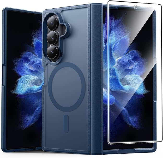 FNTCASE for Samsung Galaxy Z Fold 8 Ultra / Z Fold 7 Case, Fit for Magsafe | Hinge Protection, Screen Protector, Translucent Matte, 14FT Military Grade Drop Proof, Protective Phone Cover, Blue