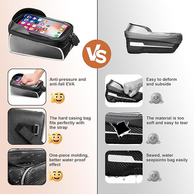 Waterproof Bike/eBike/Frame Bag,Bike Front Bag for Handlebar,Electric Bike Phone Bag,Bicycle Pouch with Rain Cover,Bike Accessories Storage Bag For Compatible Phone Under 7”