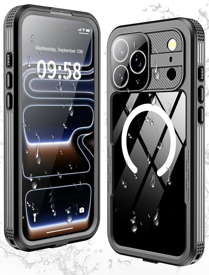 GOLDJU 2025 New Magnetic for iPhone 17 Pro Max Case-Waterproof, Built-in Screen & Camera Protector-IP68 Underwater Full Body 16FT Military Dropproof Shockproof Case for 17 Pro Max 6.9''-Black