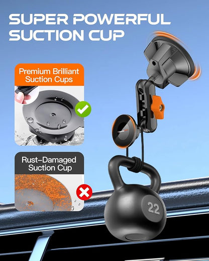 chubbycable ChubbyGrip Magnetic Dash Mount Vacuum Magnetic Phone Holder for Your Car 360° Adjustable Suction Cup Car Phone Mount for Windshield Dashboard, Magnetic Phone Holder, Orange