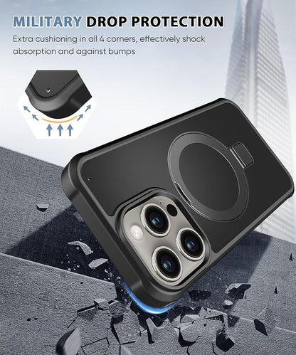 for iPhone 15 Pro Max Case, Built-in Magnetic & Seamless Stand, [Compatible with Magsafe] Protective Shockproof Phone Case, Scratch-Resistant Matte Back Slim Cover for 6.7 Inch - Black